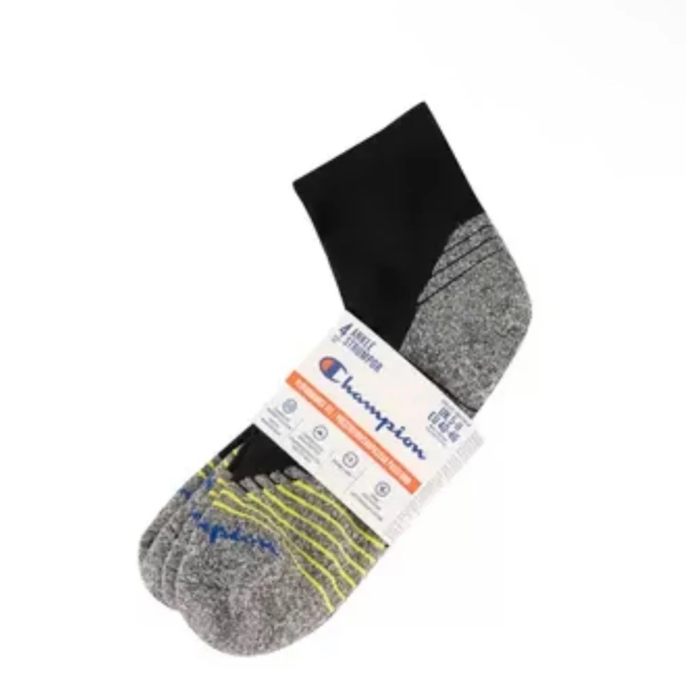 Champion Men's Performance Fit Ankle Socks 4-Pairs Size 6-12 Cushioned Sole